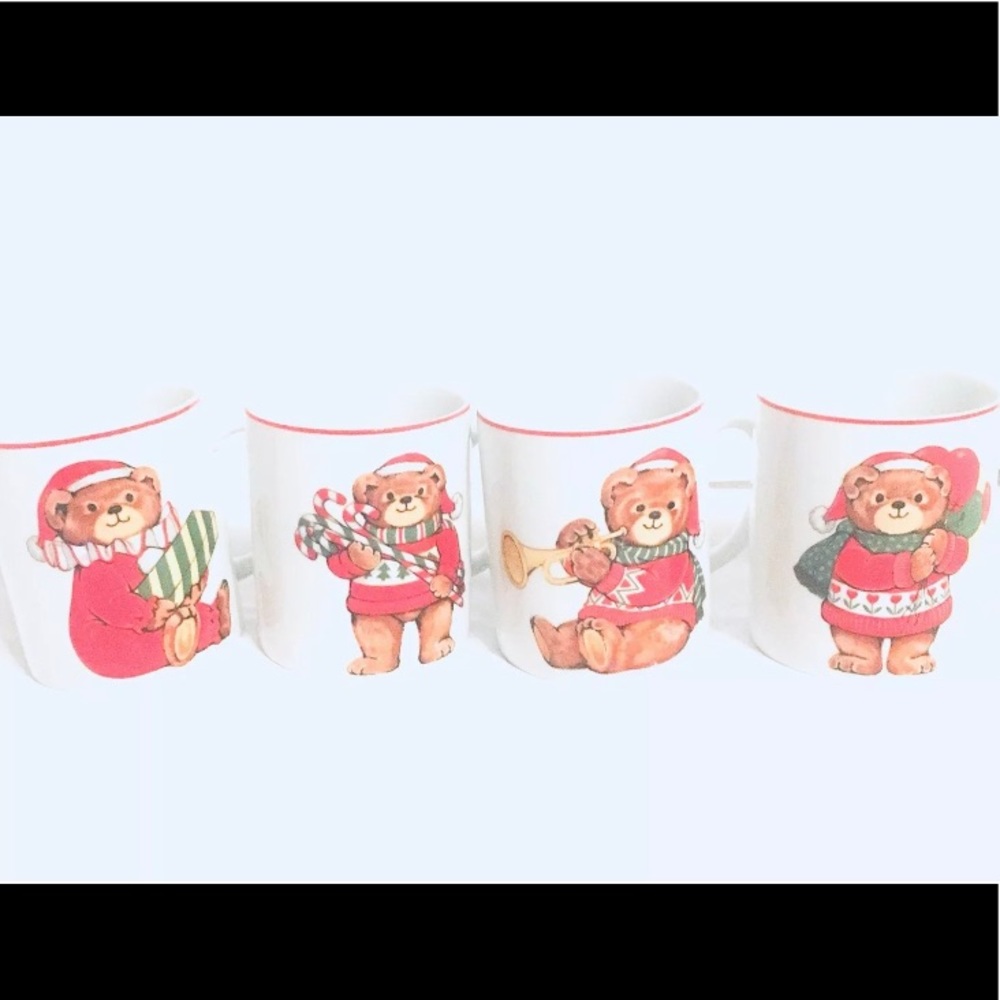 Teddy Bear Christmas Coffee Mugs Lot of 4